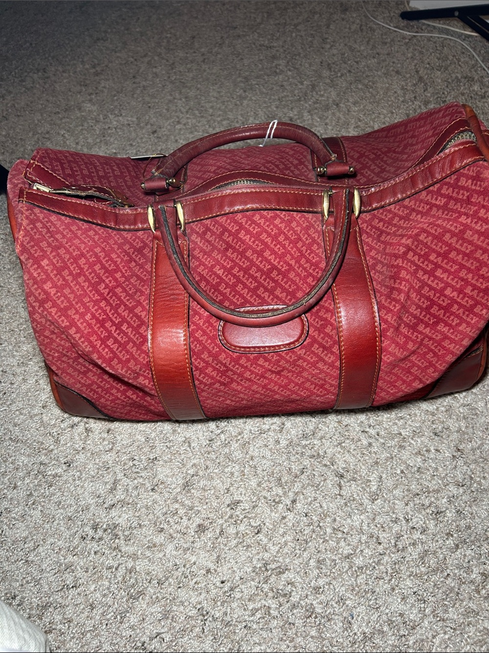Bally Red Monogram Travel Duffel with Leather Trim
